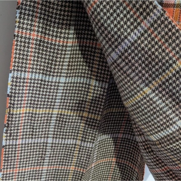 Brown Orange Houndestooth Plaid Fringe Scarf Muffler - Picture 4 of 4